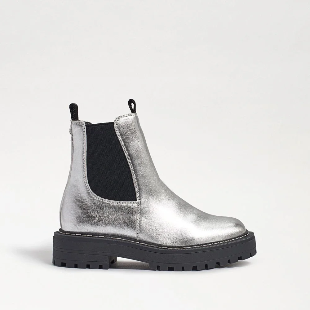New Sam Edelman Laguna Silver Leather Pull On‎ Chelsea Boots Kids 12 M